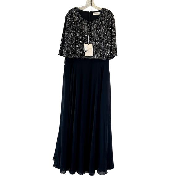 Mac Duggal 9180 Beaded Cape Gown Midnight Blue Formal Dress Size 18 NWT - Picture 2 of 6